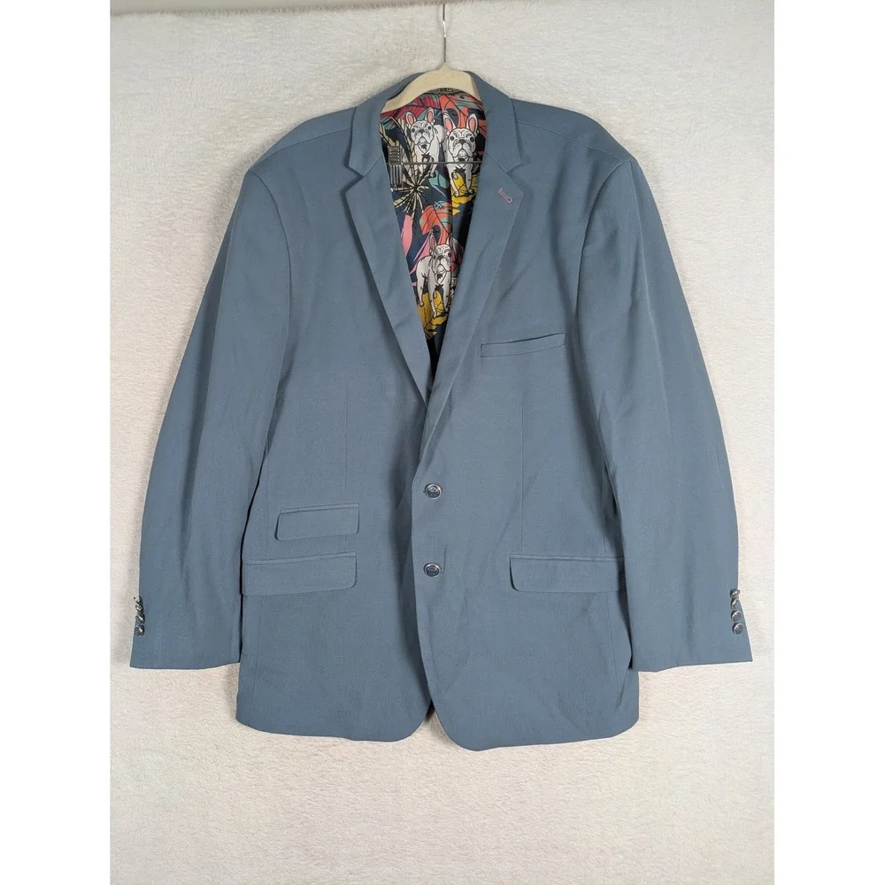 Paisley & Gray Blazer Men's 46R Blue Slim Fit French Bulldog Lining Ticket Pkt